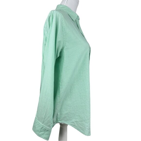Everlane Women’s NWT Green Striped The Silky Cotton‎ Relaxed Career Shirt 0/C38 - Picture 2 of 14